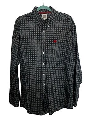 Cinch Western Button Down Shirt Mens L Black Geometric Print Long Sleeve